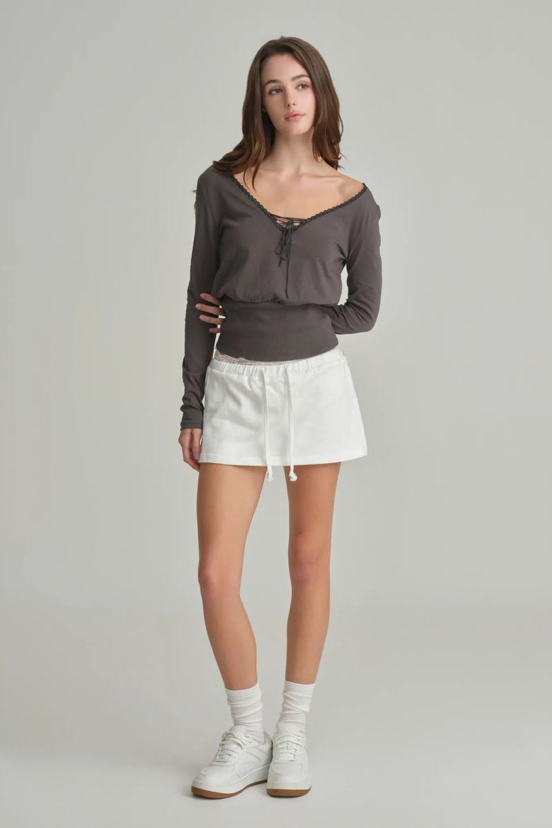 Hazel eyelet top, Charcoal