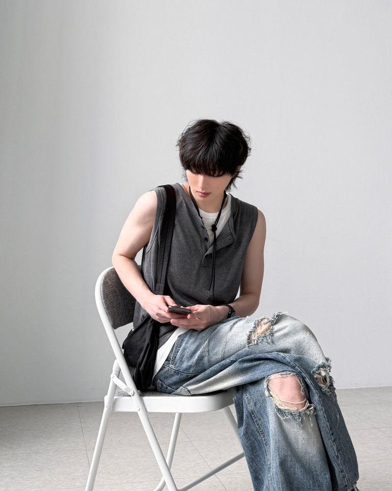 Aron Layered Henley Neck Sleeveless
