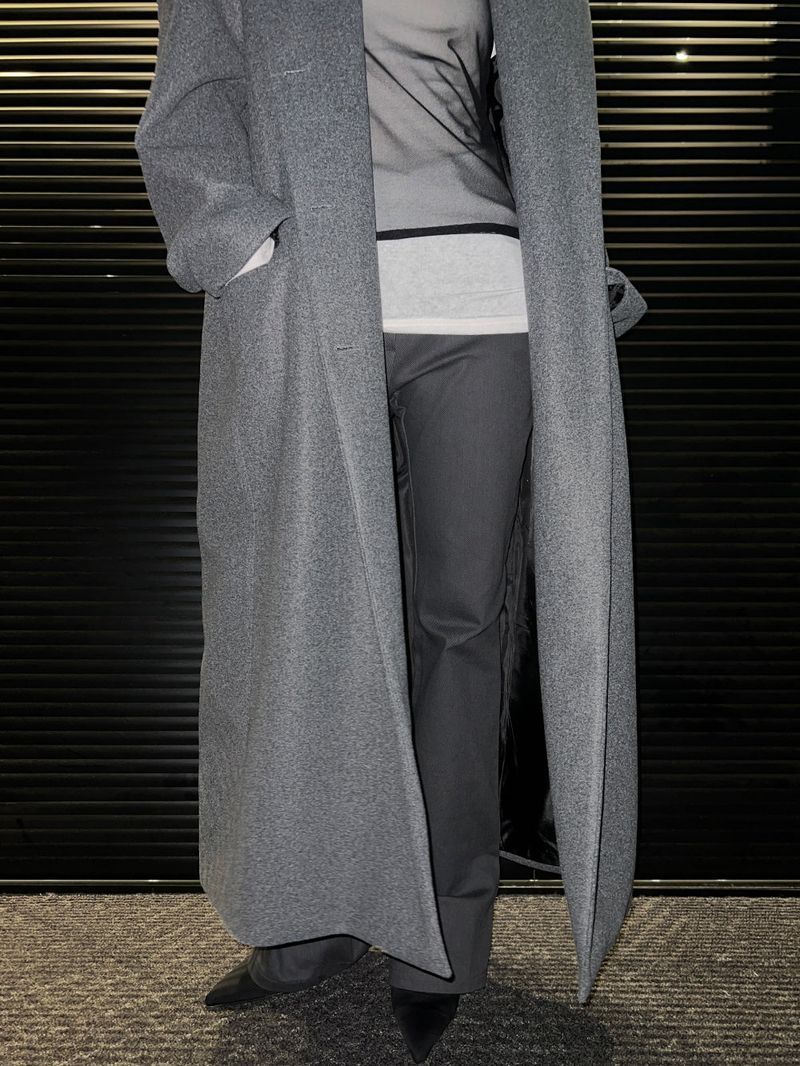 [UNISEX] Wool back button maxi long coat (Gray)