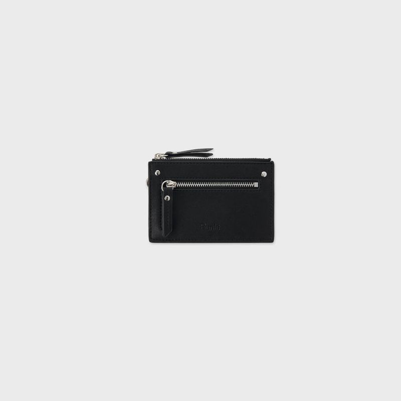 Leather 2 Pocket Flat Bag Set (Black)