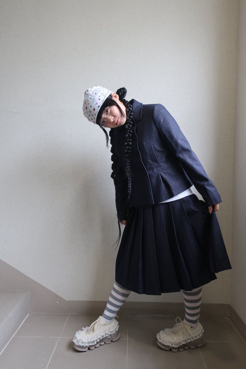 denim pleats skirt