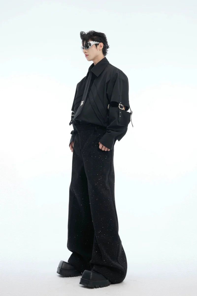 Strap Cutout Layered Button-Up Shirt