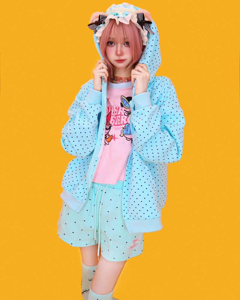 mint candy dot banding shorts
