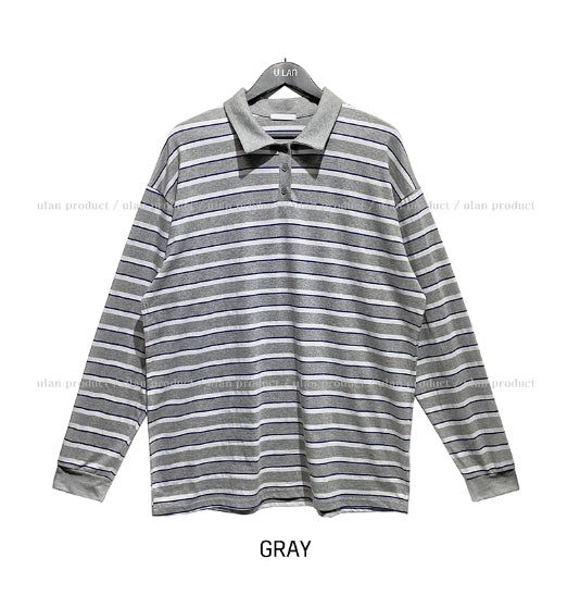 Twoin Stripe Rugby Collar Sweatshirt