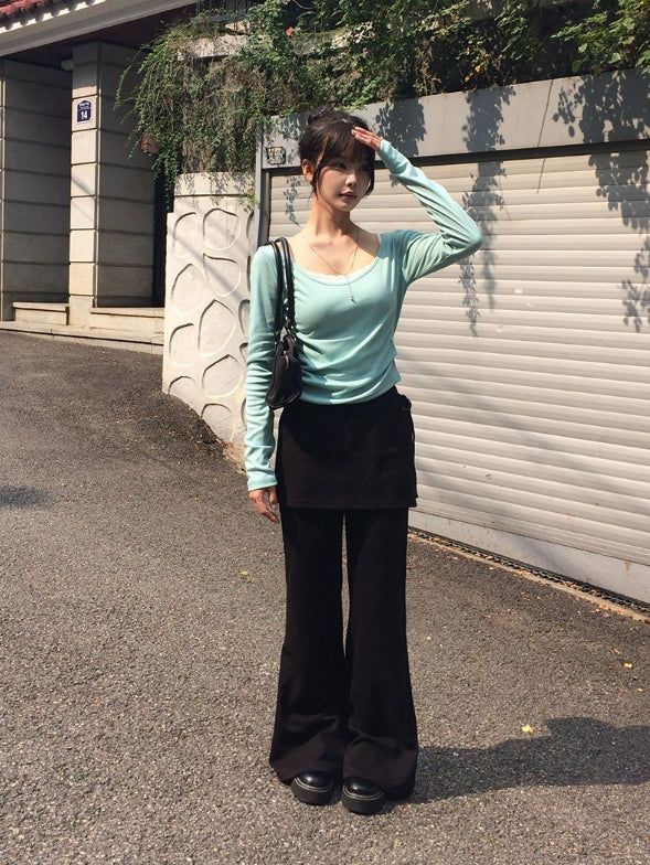 Asin Layered Flare Bootcut Banding Skirt Pants
