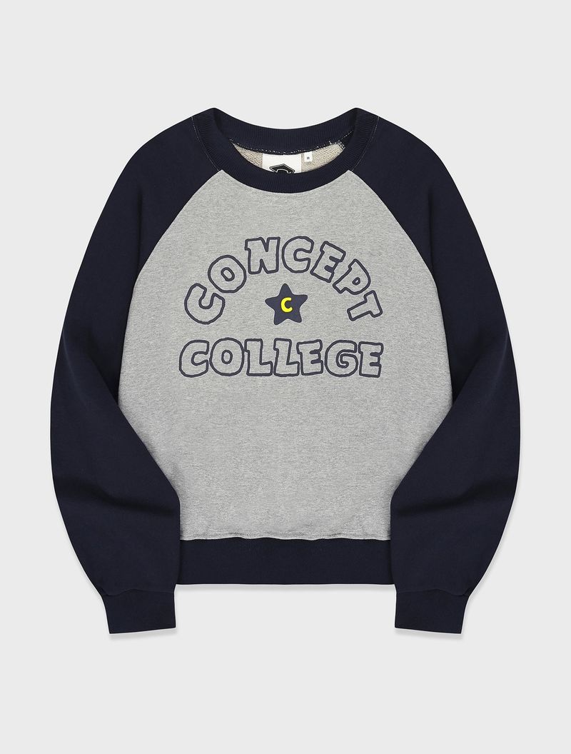 CONCEPT COLLEGE（コンセプトカレッジ）の「ハンドロゴラグランスウェットシャツ / グレー-ネイビー [Women]（トップス）」