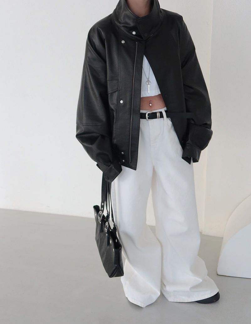Laurent high neck leather jacket