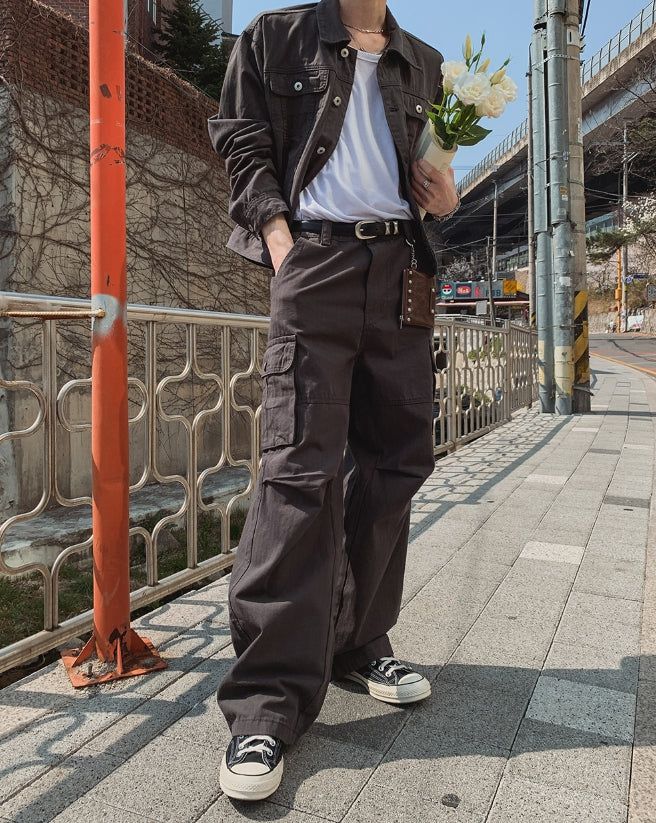 Merrick Herringbone Cargo Wide Pants