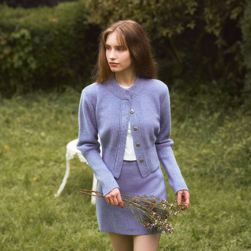 EVMOIU(エブモウ)の「ALPACA SLIM CARDIGAN - LAVENDER GREY(Tops)」