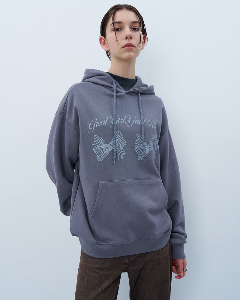 TWIN RIBBON HOODIE-GRAY
