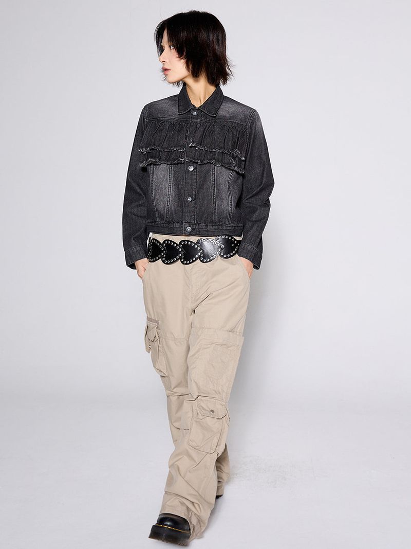 FRILL DENIM JACKET / BLACK