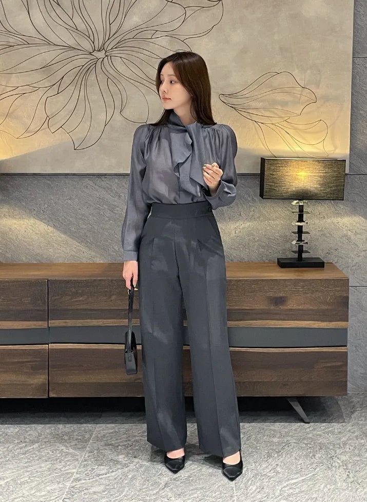 Bette High Waist Two-Button Pintuck Wide Slacks