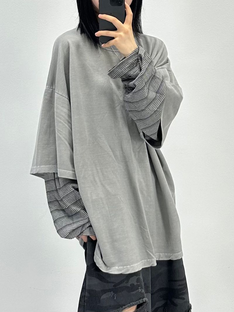 layered pigment stripe long sleeve