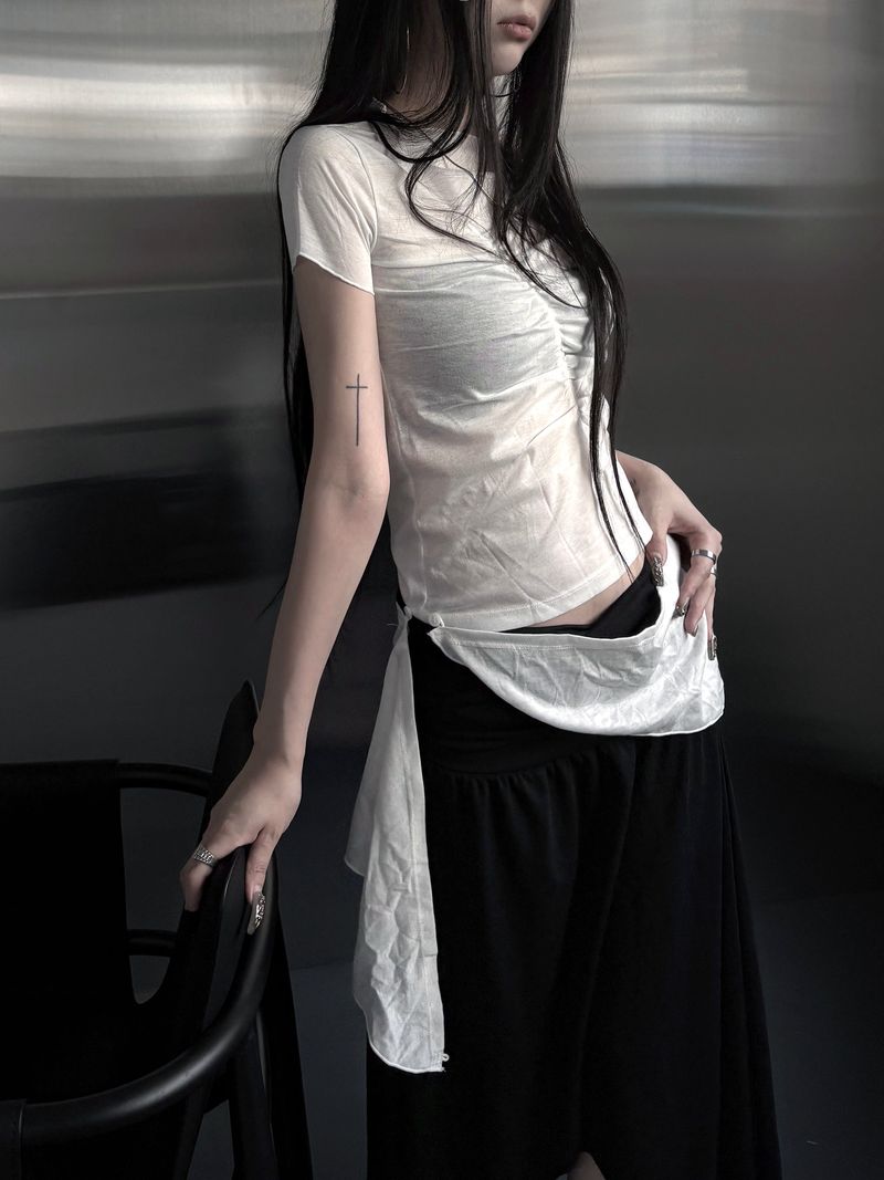 one-shoulder wrap set top (2color)