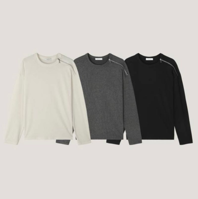 Shoulder Diagonal Zipper Long Sleeve