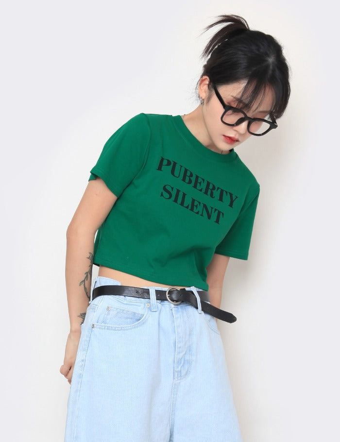 Basic Lettering Cropped T-shirt