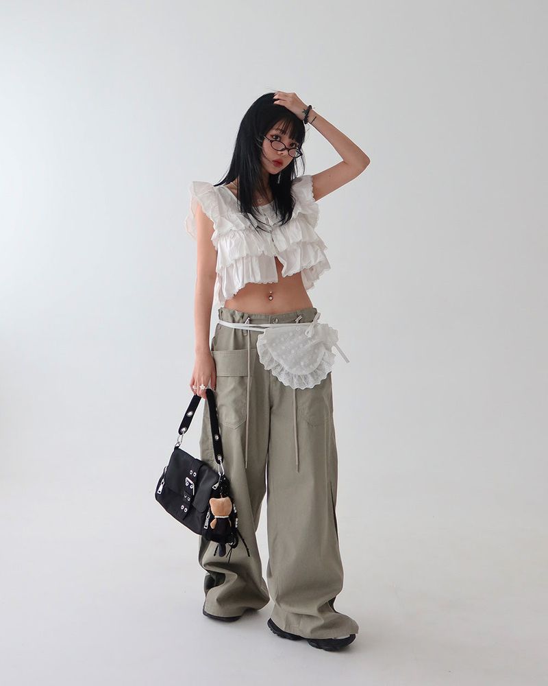 Punching lace pocket layered strap belt
