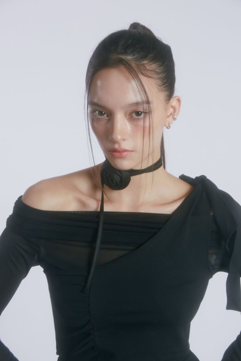 JINJUSE SATIN ROSE CHOKER(BLACK)