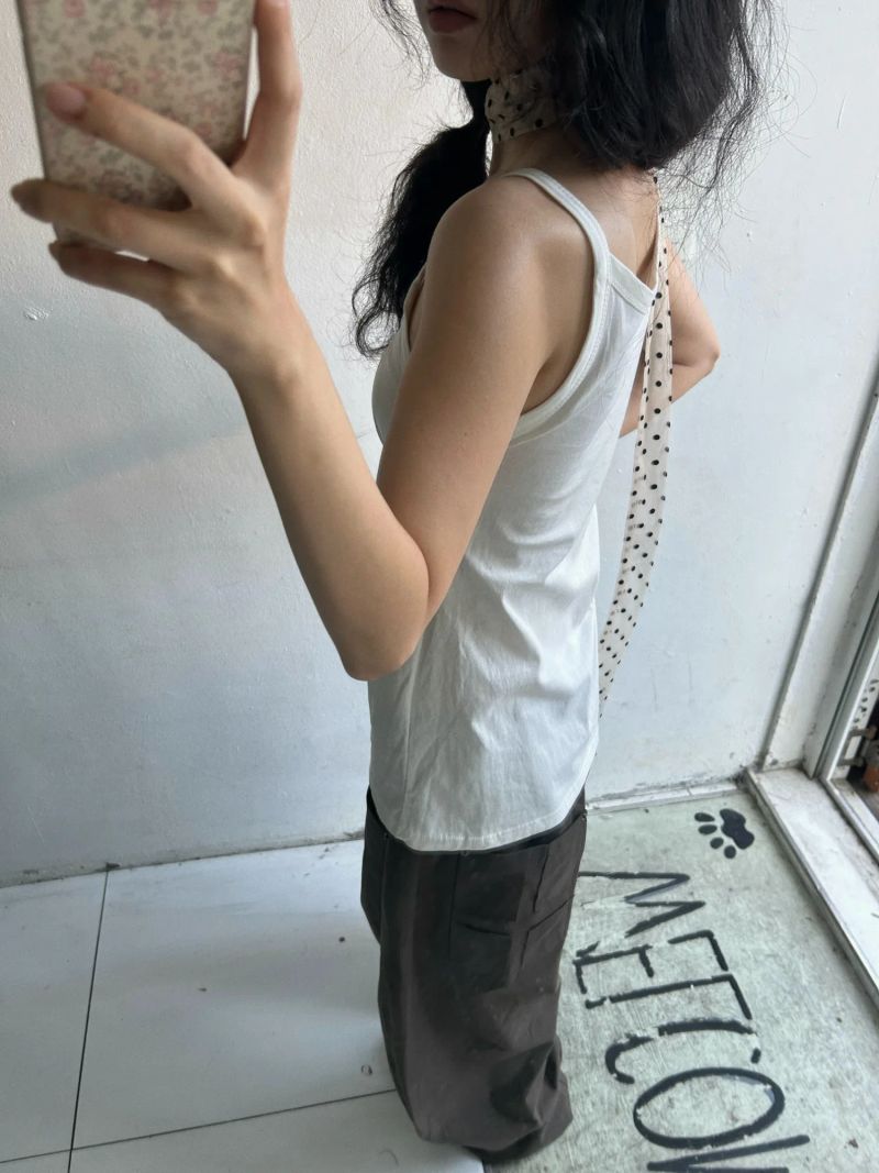 Shirring Long Sleeveless Top