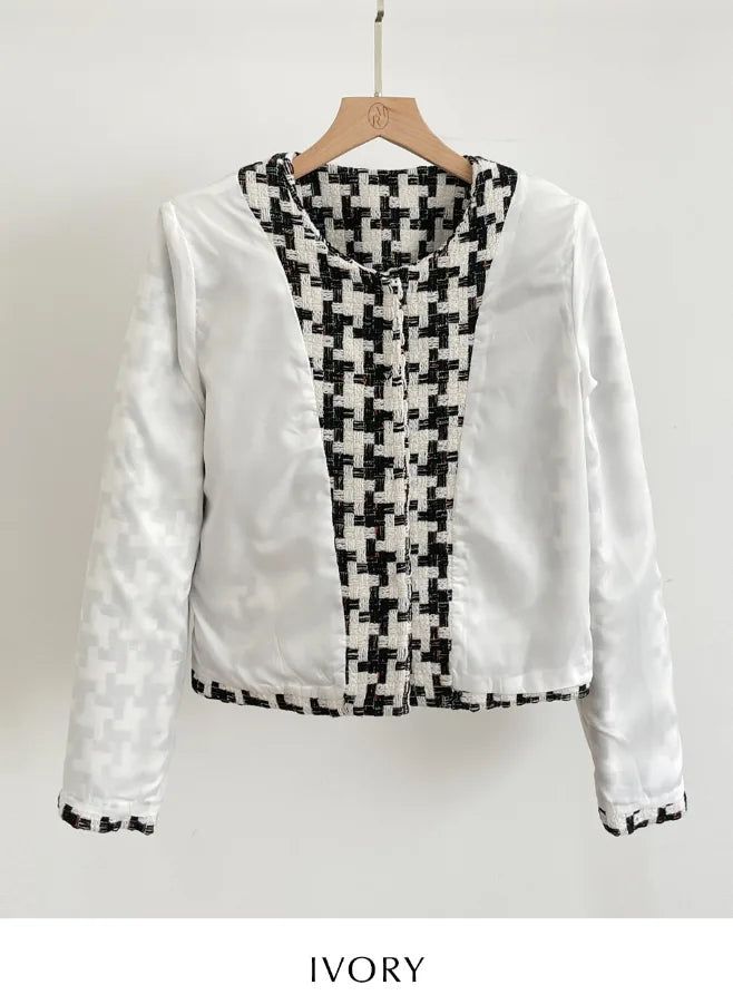 Carson Round-Neck Check Tweed Jacket