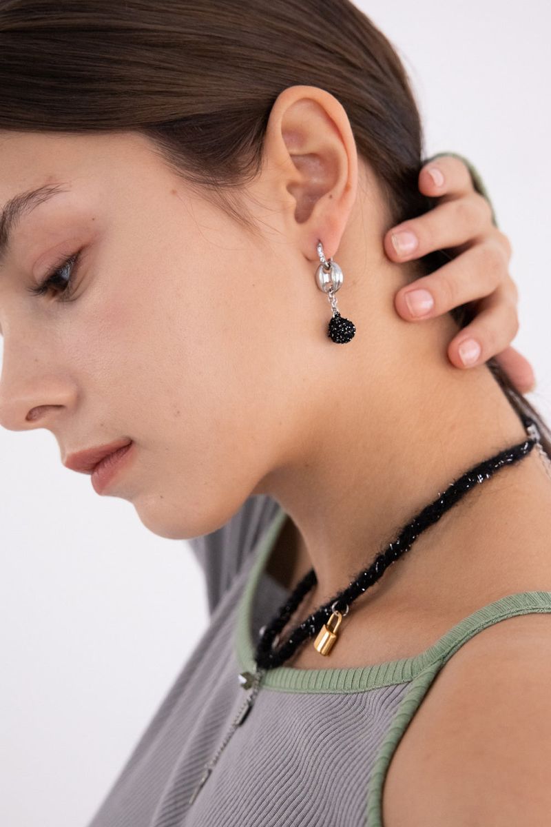 [2way] Drop knitball pendant ring earring