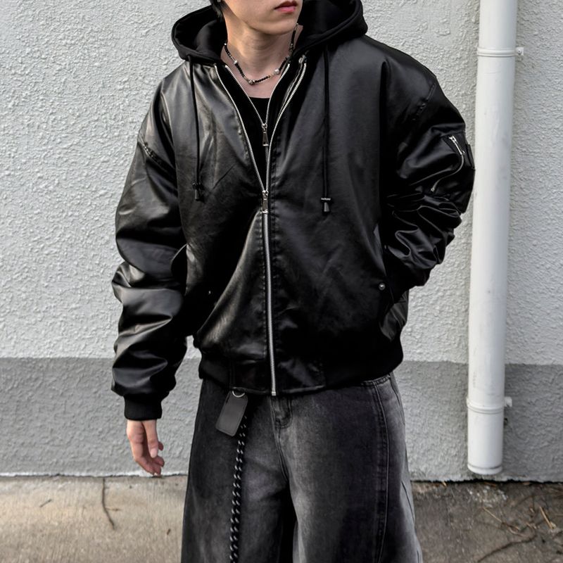Neren Hood Bomber Leather Padding