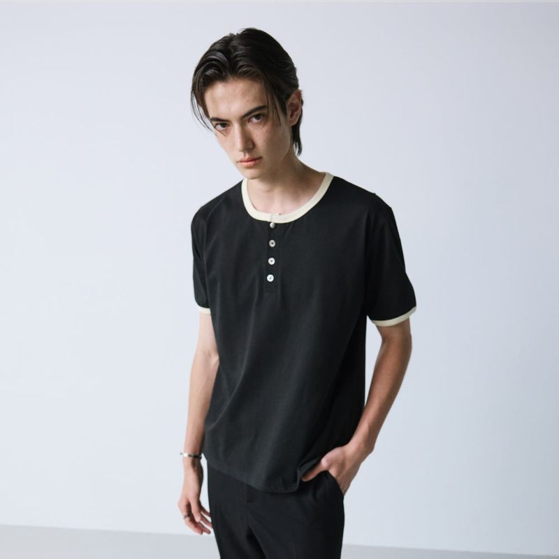henley neck concho ringer t-shirt black