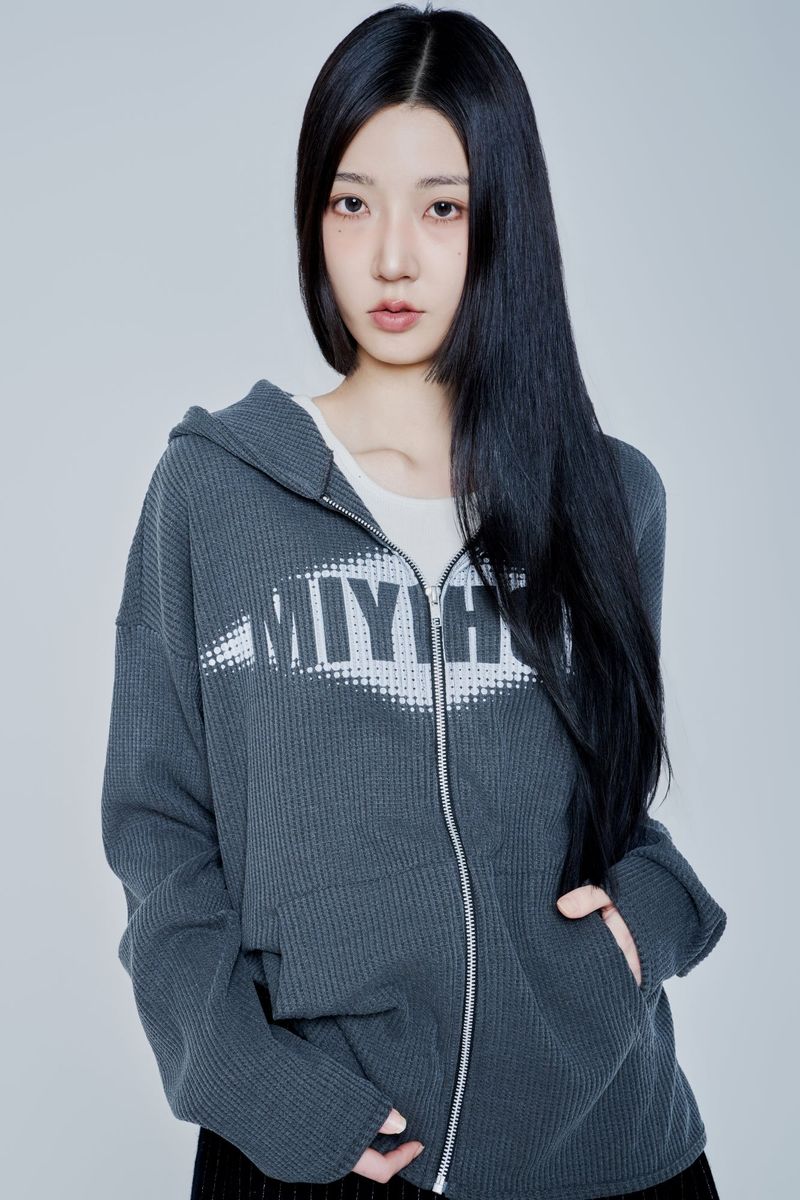 LOGO HOODIE KNIT ZIP-UP ( CHARCOAL )