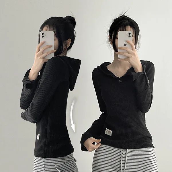 Color Point✨Sleeve Button Hoodie (5 colors)