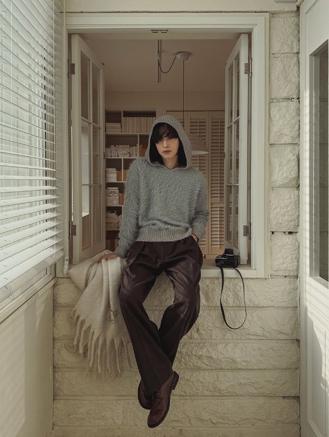 Trimming Mohair Hood Layer Knit