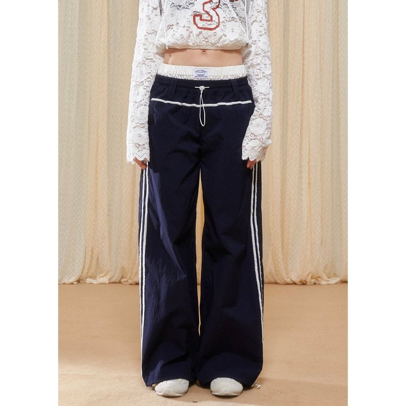 Girly Fancy Club（ガーリーファンシークラブ）の「[GirlyFancyClub] Color-blocked Double-waist Corded Straight-leg Casual Pants in Dark Blue（Pants）」