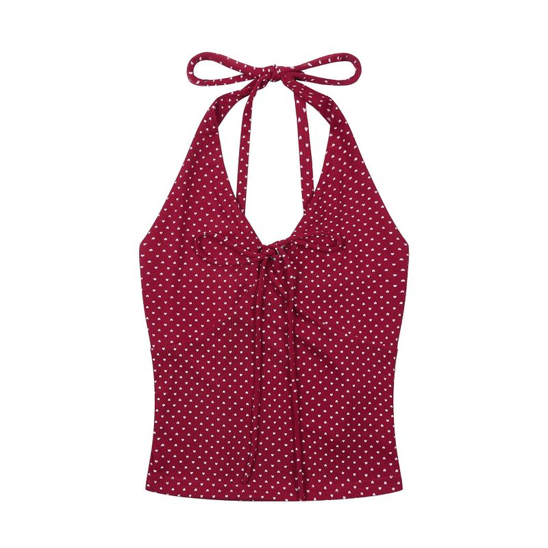 Sia Heart Pattern Ribbon Halter Top