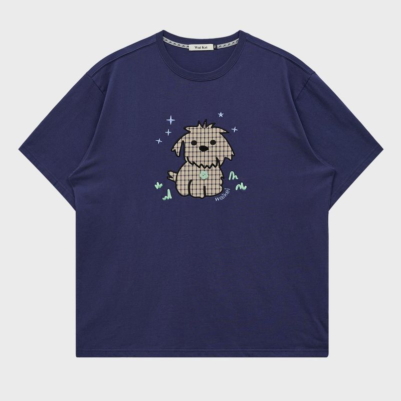 Maltese Check Applique Button Half T-shirt