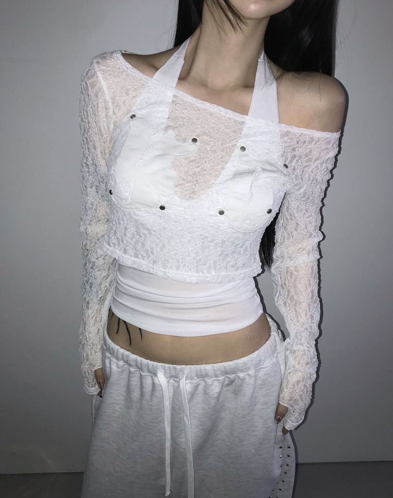 patch lace crop top (3 color)