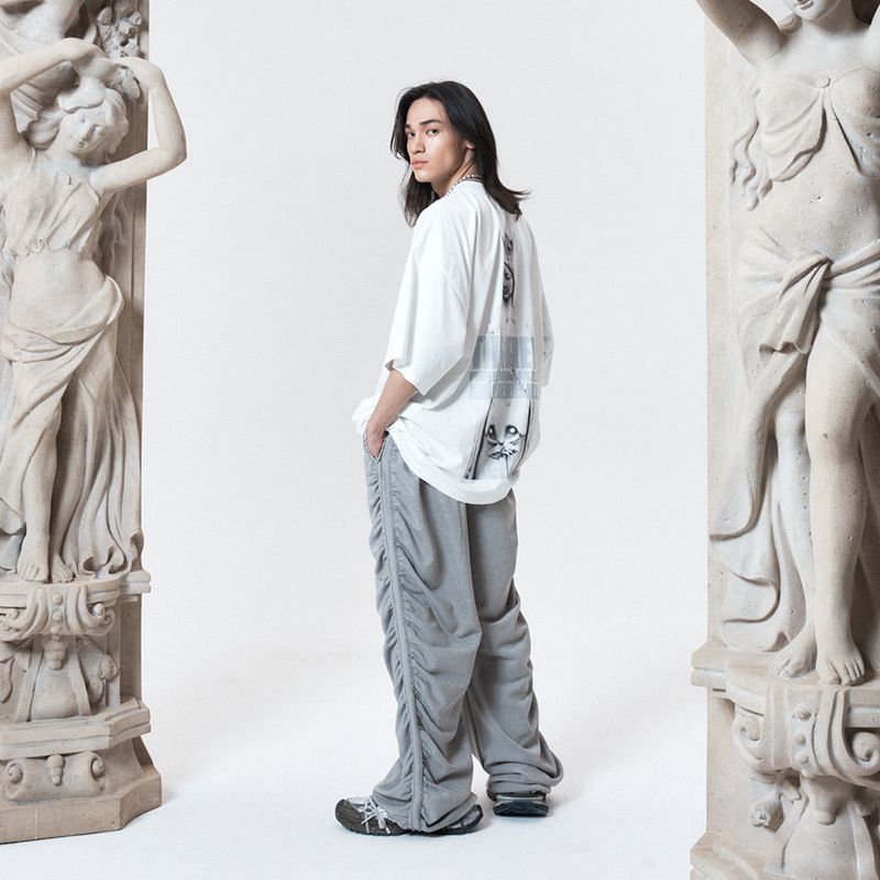 PEOPLEOFTHEWORLD（ピープルオブザワールド）の「shirring wide banded pants (GRAY)（Pants）」