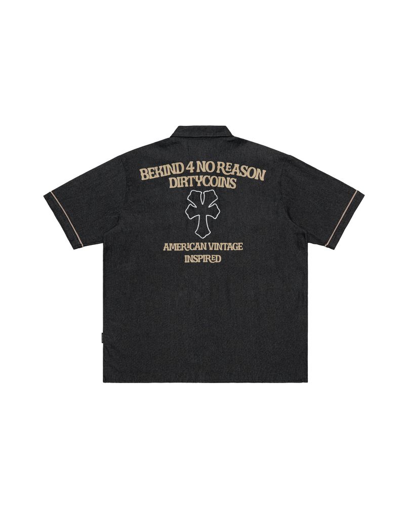 "Y" Embroidered Denim Shirt Black