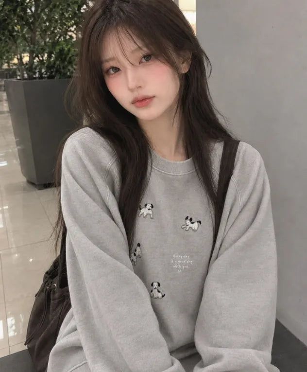 26FW★ Happy Puppy Patch Pigment Raglan Sweatshirt
