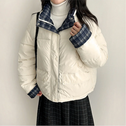 Daring checkered lining point short padded coat