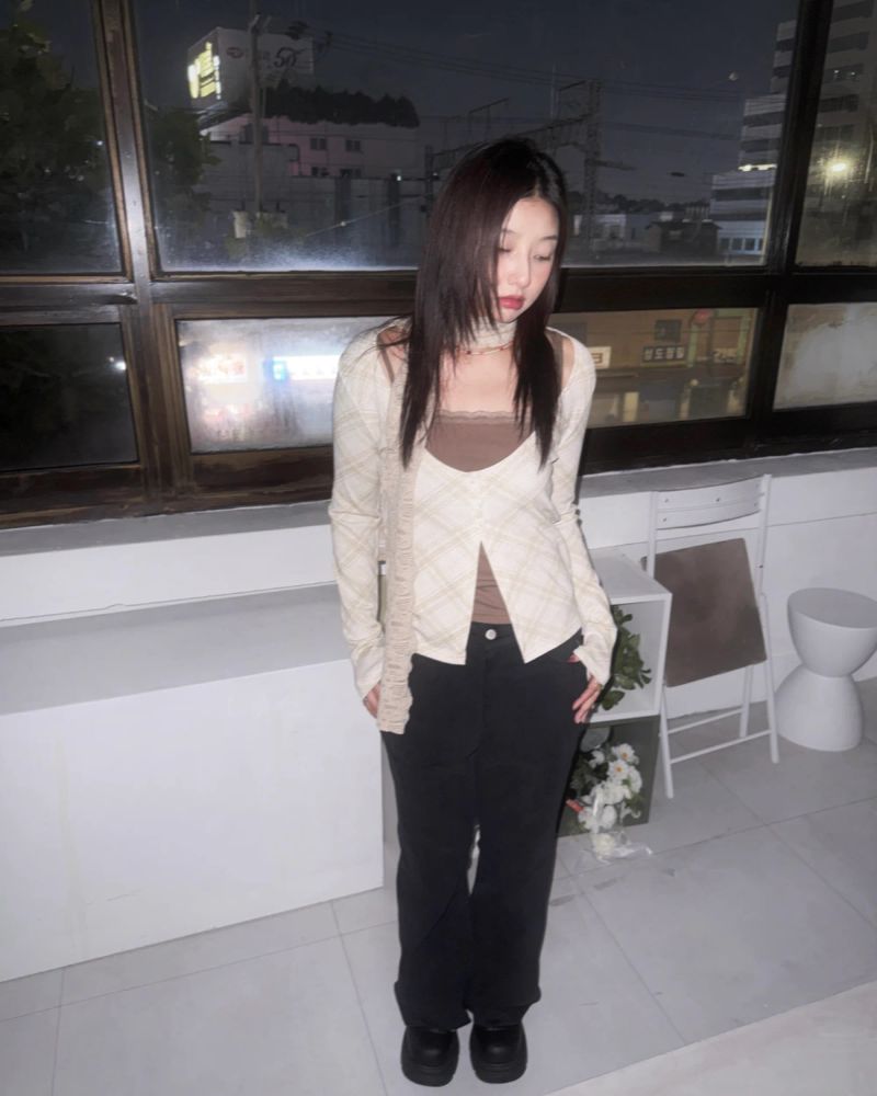 (2color) Check Back Pocket Peach Bootcut Pants