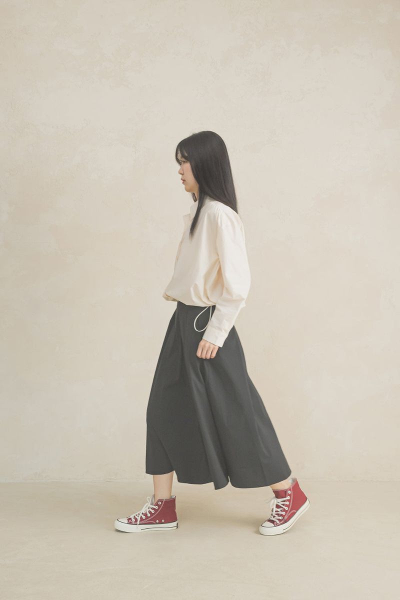 [MADE] Black Strap Long A-line Skirt FREE