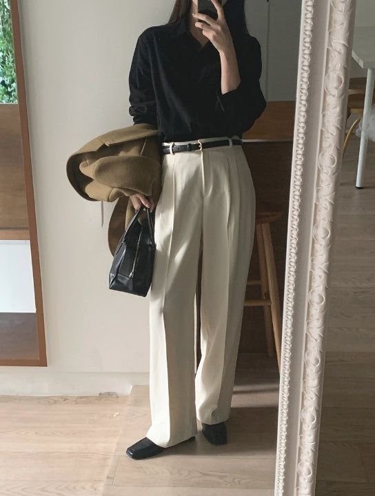 luch wool pintuck wide slacks
