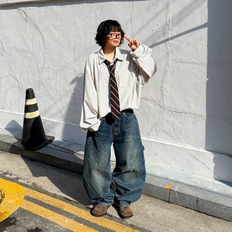 Oversized Stripe Balloon Shirt