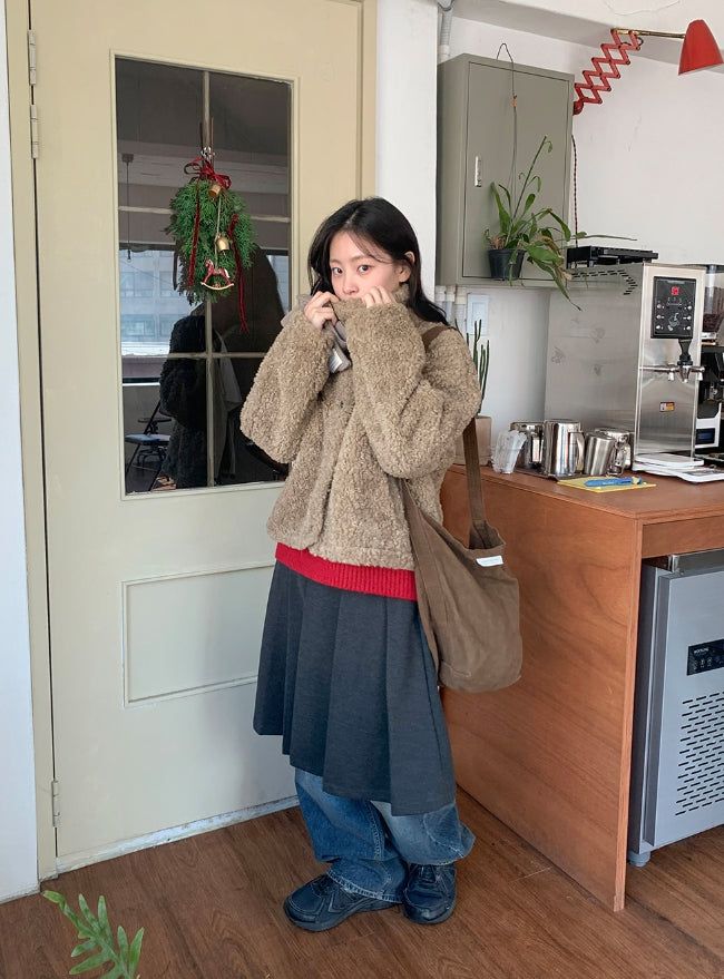 Rital Wool High Neck Fur Jacket