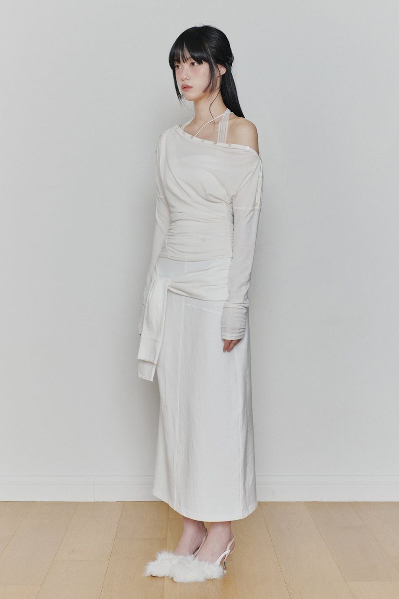 TIED LONG SKIRT white
