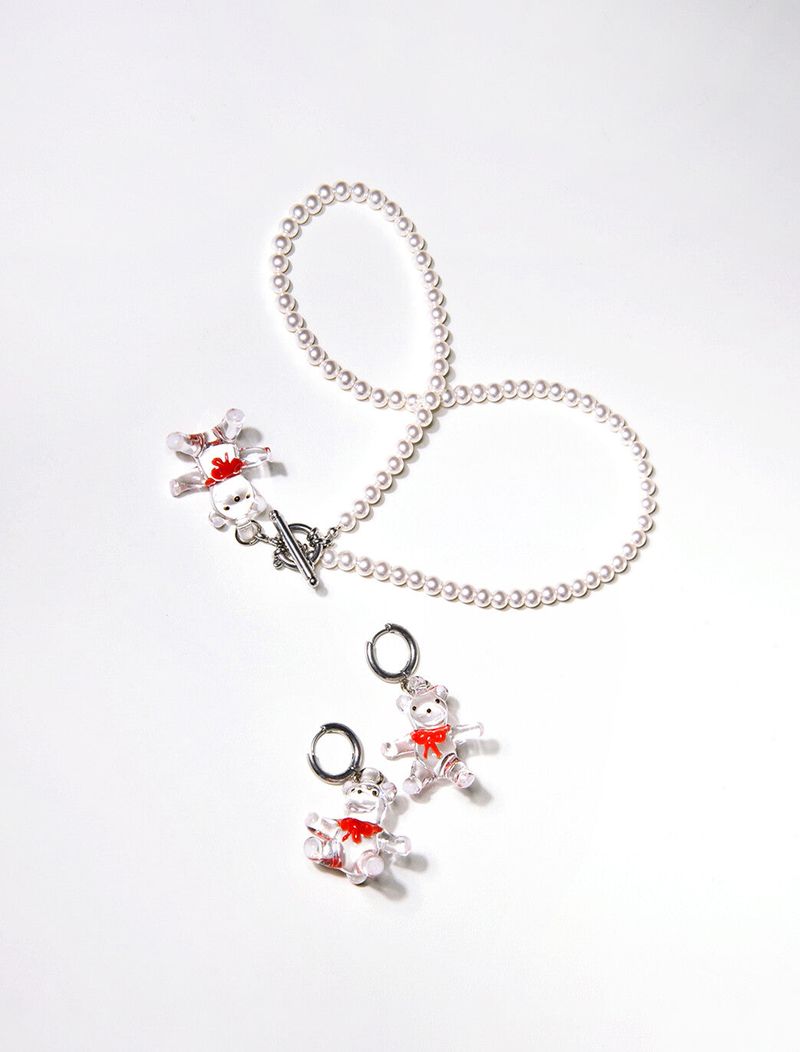 GLASS TEDDY NECKLACE_RED