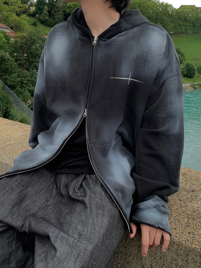 Unisex Tie Dye Over Hooded Zip-Up 2C
