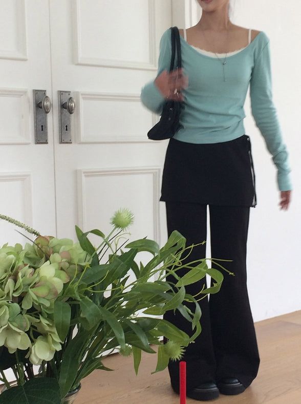 Asin Layered Flare Bootcut Banding Skirt Pants