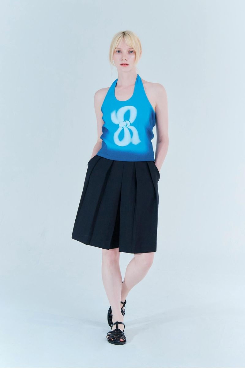 Halter printing top_ocean blue