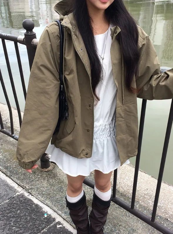 Romon String Hood Pocket Field Jacket