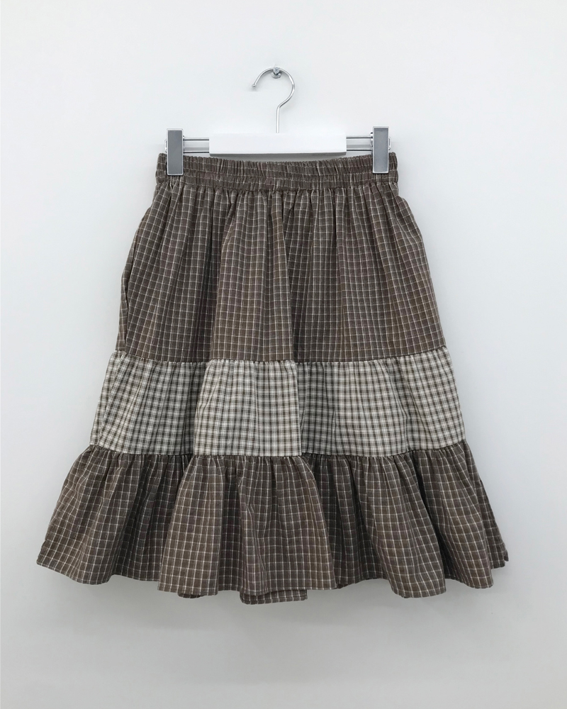 Fold check skirt (3color)